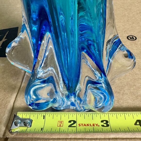 Vintage Murano Style Art Glass Vase Peacock Blue Sommerso Flared Rim Italy Label - Picture 9 of 10